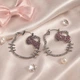Серьги Hello Kitty со стразами серебристые 4×3,5 см, бижутерный сплав - изображение 7