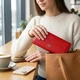 Кошелек для женщин из натуральной фактурной кожи с тиснением для карт CANPELLINI Красный большой вертикальный с кнопкой (bg216fash09) - изображение 2