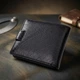 Мужской горизонтальный бумажник среднего размера из натуральной кожи ST Leather с монетницей и хлястиком черный (bg224fash84) - изображение 3