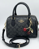 Жіноча чорна сумка Coach Micro Bennett Satchel in Signature Canvas з брелоком «Вишеньки». сумка коач з фірмовим візерунком C - изображение 1