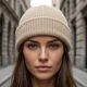 Шапка докер хлопчатобумажная для девушки и парня бежевая One size, головной убор шапка бини короткий для демисезона с подворотом - изображение 7