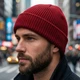 Шапка докер хлопчатобумажная унисекс бордовая One Size, вязаный головной убор шапка бини для осени и весны с подворотом - изображение 3
