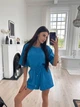 Костюм летний женский легкий с шортами муслин жатка хлопок оверсайз L/XL Темно-голубой - изображение 2