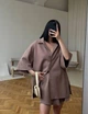Костюм женский летний рубашка шорты оверсайз плотный трикотаж хлопок OneSize Мокко - изображение 1