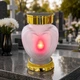 Лампадка на сонячній батареї серце з матового скла | золота основа | LED червоне світло 18 см - зображення 1