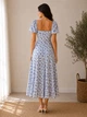 Сукня жіноча літня A-N 2669 квітковий принт розріз шнурок на грудях довга M блакитне - зображення 3
