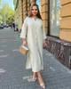 Платье-рубашка женское из льна-жатки макси свободного кроя на пуговицах с карманами и боковыми разрезами G&M k-130984 54-56 Размер цвет молочный - изображение 1