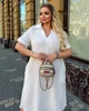 Платье женское муслиновое миди свободного трапециевидного кроя с V образным вырезом отложным воротником и короткими широкими рукавами больших размеров G&M k-130944 54-56 Размер цвет молочный - изображение 3
