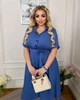Платье женское миди рубашечного фасона из штапеля с короткими рукавами отложным воротником пуговицами поясом на талии и расклешенной юбкой больших размеров G&M k-130918 48-50 Размер цвет джинс - изображение 3