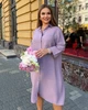 Платье рубашка женское льняное миди свободного прямого кроя с отложным воротником застежкой на пуговицы и регулируемыми рукавами больших размеров G&M k-130967 58-60 Размер цвет лаванда - изображение 3