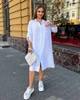 Платье рубашка женское льняное миди свободного прямого кроя с отложным воротником застежкой на пуговицы и регулируемыми рукавами больших размеров G&M k-130964 54-56 Размер цвет белый - изображение 4