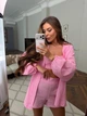 Костюм женский тройка из коттон батиста с рубашкой свободного кроя коротким топом шортами с высокой посадкой и поясом G&M k-131023 48-52 Размер цвет розовый - изображение 5