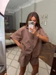Костюм женский двойка льняной с рубашкой свободного кроя короткими рукавами и шортами G&M k-131017 42-46 Размер цвет шоколад - зображення 4
