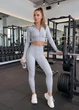 Спортивный комплект для фитнеса женский топ лосины рашгард на молнии с вырезами для пальцев повседневный XL Серый (M70366RK) - изображение 6