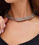 Колье чокер тройное многослойное Fashion Jewerly переплетенные цепи масивное бижутерия серебристый цвет (SVS) - изображение 4