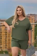 Женский летний костюм из жатки с шортами хаки 46-48 - изображение 4