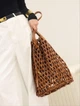 Жіноча сумка шоппер Saint Laurent Panier Medium Beaded Tote коричнева плетена з дерев'яних намистин - зображення 4