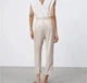 Штани укороченого крою з куліскою на талії світло-бежеві Zara розмір L - изображение 3