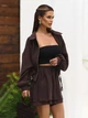 Легкий костюм двійка з шортами та широкою зіп сорочкою casual ISSA PLUS 15808 S темно-коричневий (issa2007682843206) - зображення 2