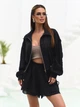 Легкий костюм двійка з шортами та широкою зіп сорочкою casual ISSA PLUS 15808 S чорний (issa2007682843213) - зображення 1