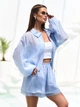 Легкий костюм двійка з шортами та широкою зіп сорочкою casual ISSA PLUS 15808 S блакитний (issa2007682843183) - зображення 2