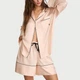 Піжама з шортами Victoria's Secret Signature Satin Long-Sleeve Short Pajama Set Sheer Blush - Розмір S - зображення 1