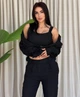 Жіночий однотонний лляний костюм (сорочка+топ+брюки) Uaclothes 48-50 Чорний (like38803-192381371) - изображение 1