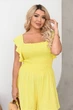 Комбинезон женский батал из штапеля с эластичным верхом открытыми плечами и свободными шортами G&M k-131355 56-58 Размер цвет желтый - зображення 3