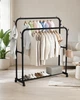 Вешалка напольная двойная на колесах, металлическая стойка с полкой для обуви и крючками - изображение 4