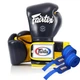 Боксерские перчатки Fairtex натуральная кожа 18 унций синие желтые. - изображение 1