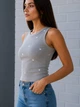 Майка жіноча W 9223 у рубчик з вишитими серцями one size сіра - зображення 5