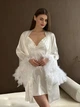 Комплект женского белья Swan атласный пеньюар и халат с пышными перьями белый L (wSSwan-1002) - изображение 6