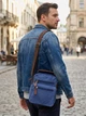 Сумка планшет через плечо мужская Vintage leather-21228 Синяя - изображение 2