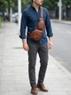 Сумка слинг через плечо мужская из натуральной кожи Vintage leather-22966 Коричневая - изображение 2