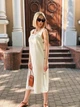 Довга однотонна сукня з льону Fashion 42/44 бежевий - зображення 1