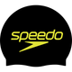Плавательная шапочка Speedo, модная, с цветным логотипом, силиконовая, удобная, водонепроницаемая, для защиты волос, черно-желтая. - изображение 4