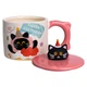 Чашка порцелянова дитяча з ручкою та кришкою з яскравим принтом котика Kitten's Birthday 400 мл подарункова святкова кружка із порцеляни для дітей 11х9 см Рожевий - зображення 5