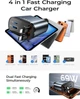 Автомобильное зарядное устройство LISEN 4в1 с выдвижными кабелями USB-C+Lightning, быстрая зарядка PD 69W - изображение 6