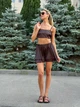 Жіночий шовковий костюм (бомбер+топ+шорти) Uaclothes 42-44 Коричневий (like38870-193061349) - изображение 1