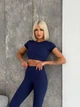 Спортивный женский костюм Hot с имитацией белья для фитнеса и йоги (кроп-топ футболка + леггинсы) c двойным Push Up L Темно-синий (JB09_HOTL) - изображение 8