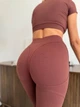 Спортивный женский костюм Hot с имитацией белья для фитнеса и йоги (кроп-топ футболка + леггинсы) c двойным Push Up L Шоколад (JB05_HOTL) - изображение 2