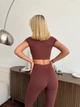 Спортивный женский костюм Hot с имитацией белья для фитнеса и йоги (кроп-топ футболка + леггинсы) c двойным Push Up L Шоколад (JB05_HOTL) - изображение 10