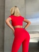 Спортивный женский костюм Hot с имитацией белья для фитнеса и йоги (кроп-топ футболка + леггинсы) c двойным Push Up L Красный (JB03_HOTL) - изображение 5