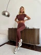 Спортивный женский костюм Hot с имитацией белья для фитнеса и йоги (кроп-топ футболка + леггинсы) c двойным Push Up L Шоколад (JB05_HOTL) - изображение 14