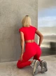 Спортивный женский костюм Hot с имитацией белья для фитнеса и йоги (кроп-топ футболка + леггинсы) c двойным Push Up L Красный (JB03_HOTL) - изображение 12