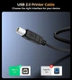 Кабель CHOETECH CableOne Printer Cable USB-A to USB-B 480Mbps 3 м Black (AB0060-3M-BK) - изображение 6