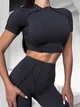 Спортивний кроп топ для фітнесу жіночий із зовнішніми швами, Sculpt Top, (темно-сірий), M - зображення 4