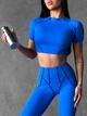 Спортивний кроп топ для фітнесу жіночий із зовнішніми швами, Sculpt Top, (синій електрик), L - зображення 7