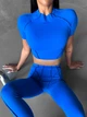 Спортивний кроп топ для фітнесу жіночий із зовнішніми швами, Sculpt Top, (синій електрик), L - зображення 5