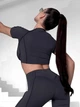 Спортивний кроп топ для фітнесу жіночий із зовнішніми швами, Sculpt Top, (темно-сірий), M - зображення 6